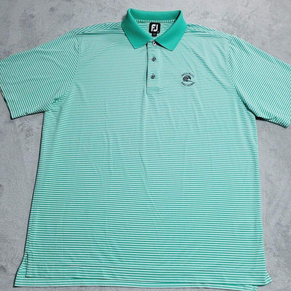 FootJoy Polo Shirt Mens XL Green Striped Eagle Falls Golf Performance Stretch